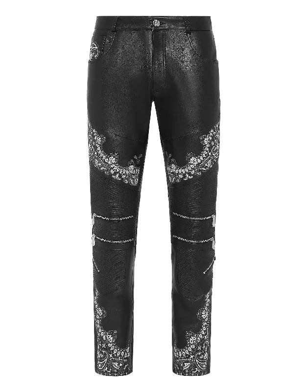 High-performance workout pants for marathon training days -Leather Biker Trousers Paisley