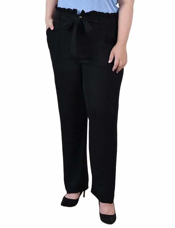 Pleated trousers pants for sophisticated gentleman charm -Plus Size Full Length Paper bag Waist Pants