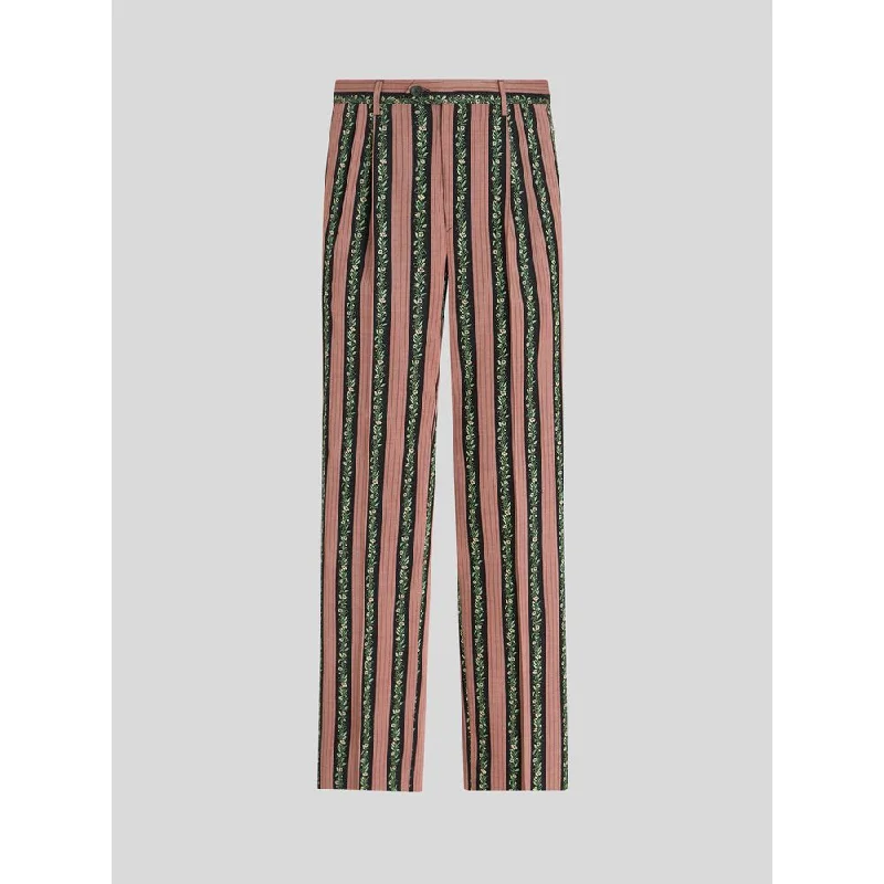 Pleated trousers pants for sophisticated gentleman charm -STRIPED FLORAL JACQUARD TROUSERS