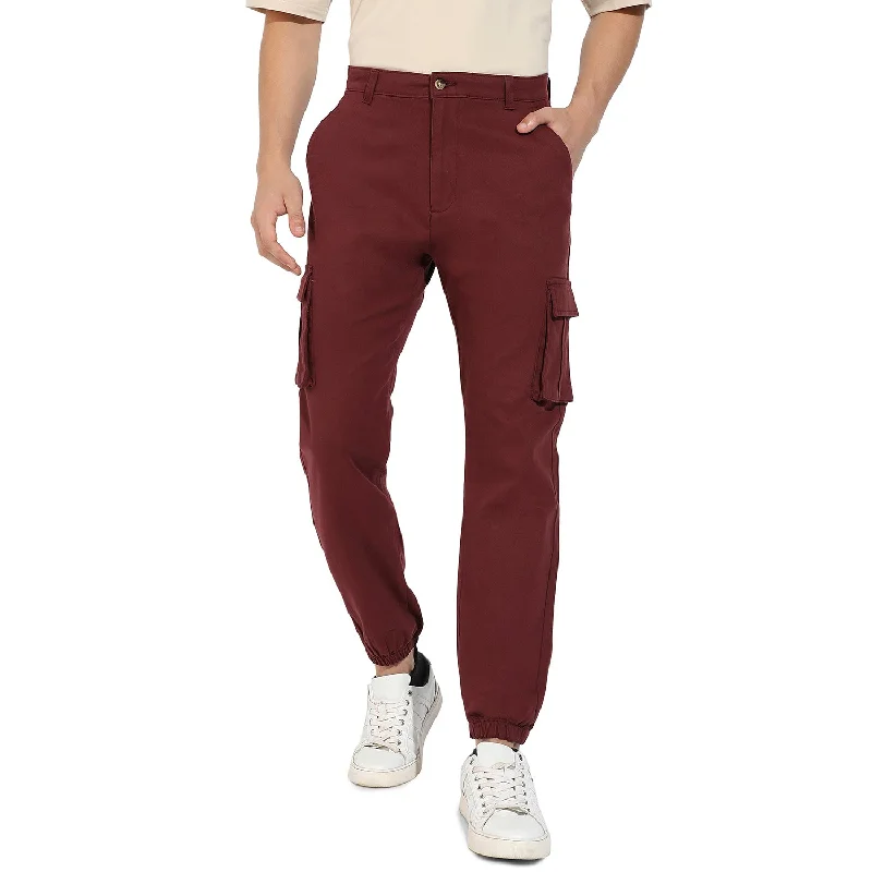 Tapered ankle pants for sleek modern silhouettes -Solid Cuffed Hem Cargo Trousers