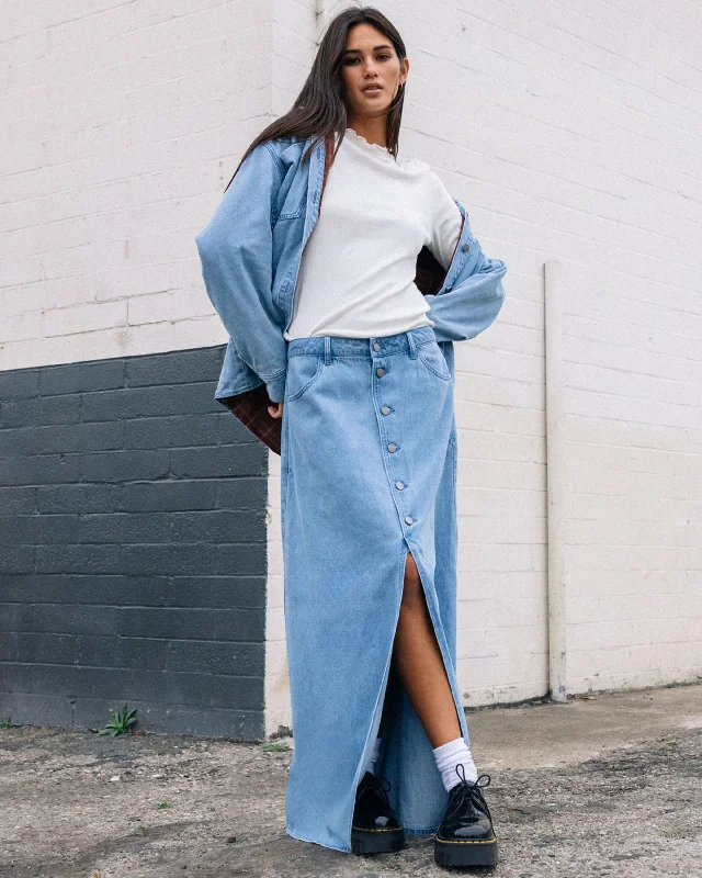 High-waisted denim skirts for cool lift -Chill Trap Skirt - China Blue