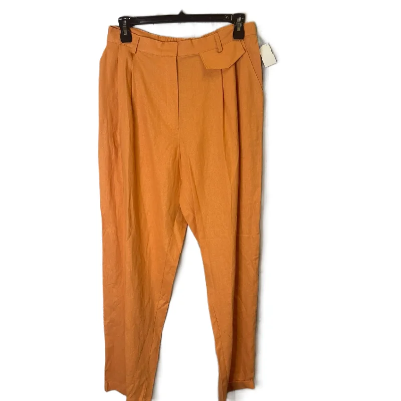 Breathable linen pants for hot summer days -Orange Pants Linen By And Now This, Size: 1x