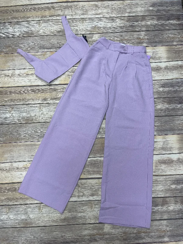 Elegant satin pants for formal dinner attire -Purple Pants Set 2pc Cme, Size S