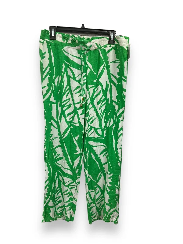 Luxury silk pants for glamorous evening wear -Green & White Pants Wide Leg Lilly Pulitzer, Size M