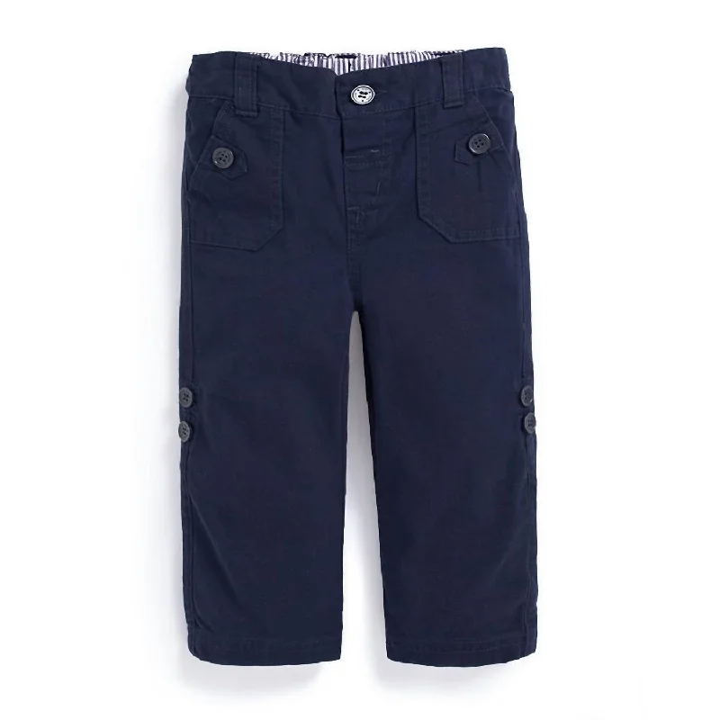 Insulated snow pants for winter outdoor fun -Boy's Twill Turn Up Trousers In Navy