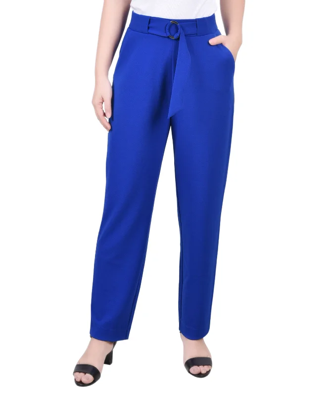 Breathable linen pants for hot summer days -Belted Scuba Crepe Pants