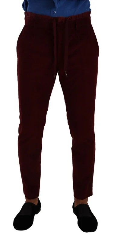 Casual drawstring pants for effortless home relaxation -Dolce & Gabbana Elegant  Velvet Dress Men's Trousers