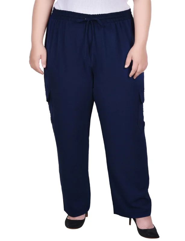 Soft stretch pants for all-day wear ease -Plus Size Long Pull On Cargo Pants