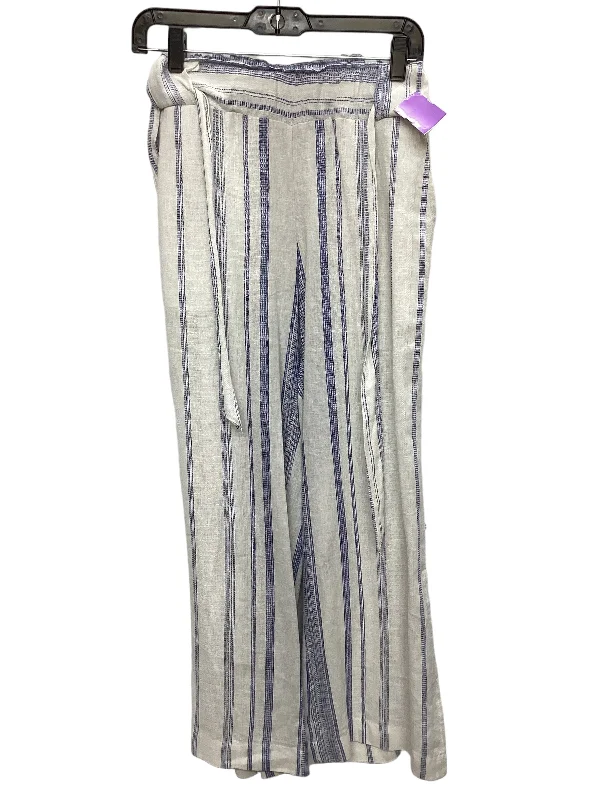 Flowy linen pants for relaxed tropical vacations -Blue & White Pants Wide Leg Indigo Rein, Size Xs