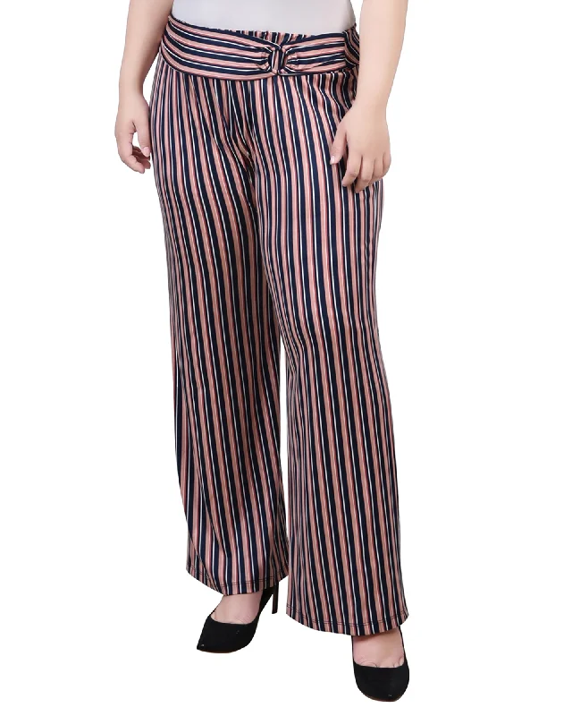 Soft cotton pants for sensitive skin comfort -Plus Size Cropped Pull On Pants With Faux Belt