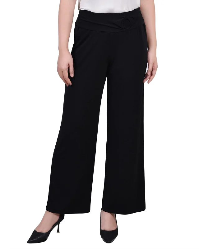 Tailored slim pants for polished business looks -Cropped Pull On Pants With Sash