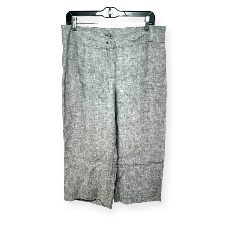 Quick-dry cargo pants for fishing trip practicality -Grey Pants Linen Nic + Zoe, Size 10