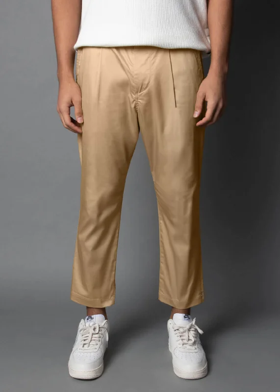 Breathable linen pants for hot summer days -Sateen Light Khaki: Boxer Cropped Fit