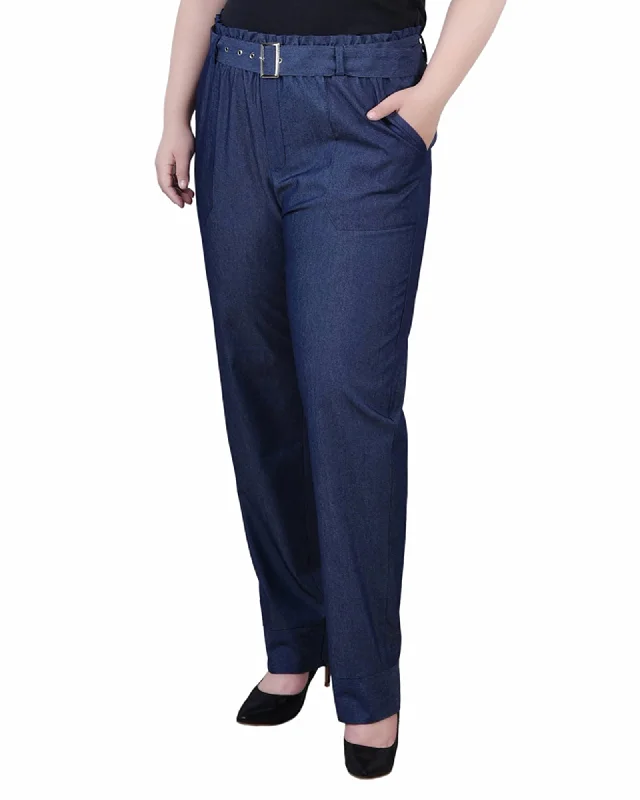 Soft jogger pants for relaxed weekend lounging -Plus Size Pull On Chambray Belted Pants