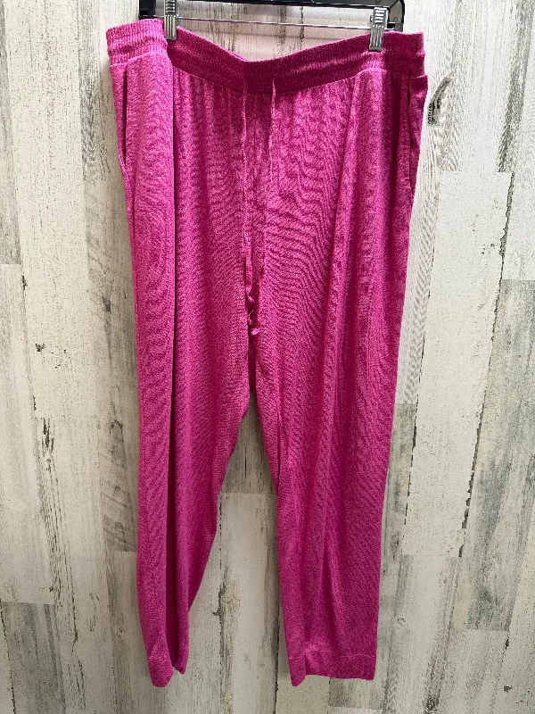 Vintage high-waisted pants for nostalgic wardrobe charm -Pink Pants Set 2pc Natori, Size 2x