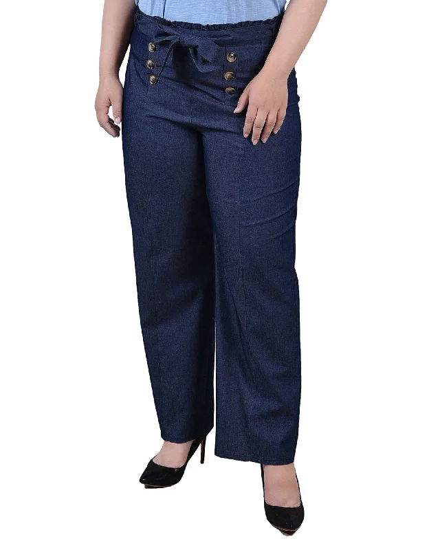 Lightweight travel pants for long flight comfort -Plus Size Full Length Pull On Sailor Pants