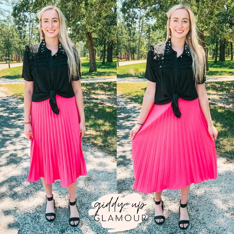 Affordable skirts with basic solid colors -Reasons Why Pleated Midi Skirt in Fuchsia