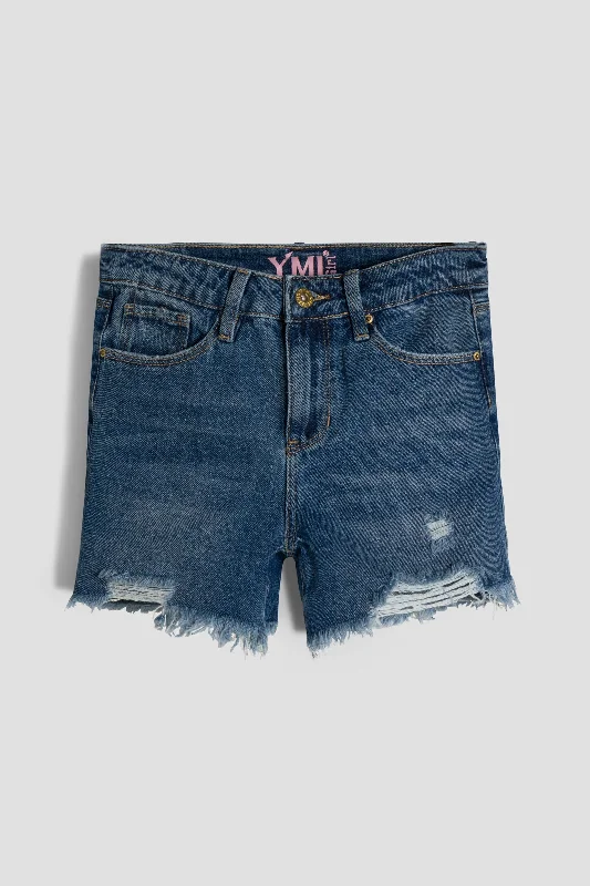 Buttoned Shorts for Stylish -Girls Hybrid Denim Shorts