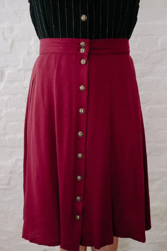 Ruffled skirts with lace trim softness -Bae Skirt in Pinot Noir Crepe