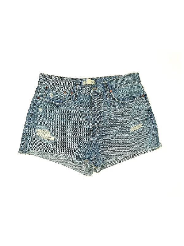 Ruffled Shorts for Feminine -Low-Rise Denim Shorts in Medium Wash