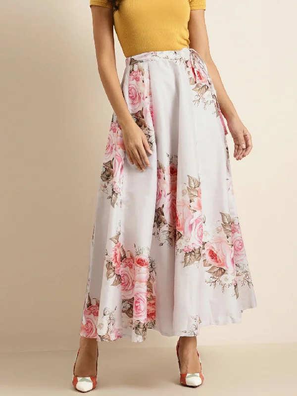 Soft linen skirts for gentle warm wear -Nude Floral Anarkali Skirt