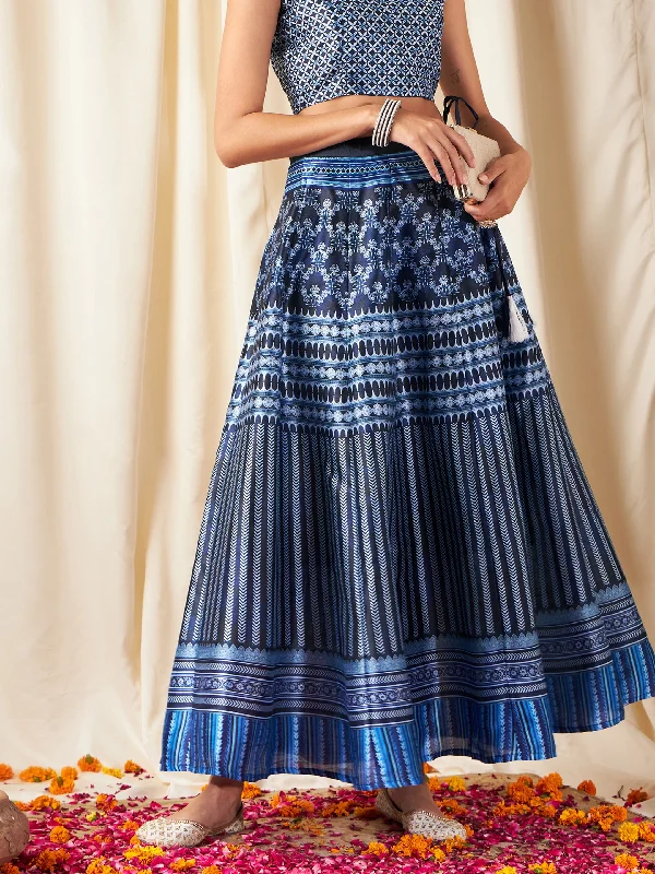 A-line skirts for classic wardrobe essentials -Indigo Kali Chevron Anarkali Skirt