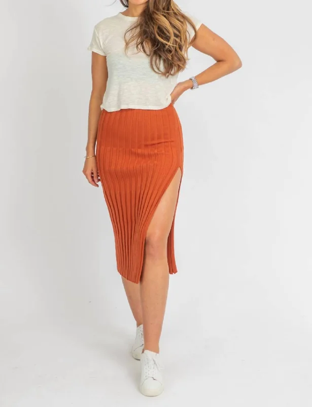 Sugar Almond Slit Knit Midi In Orange