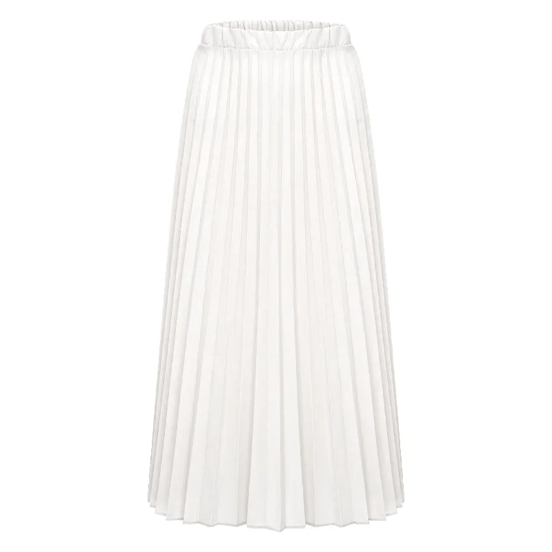 Ruffled maxi skirts for boho summer flair -Midi Pleated Skirt - White