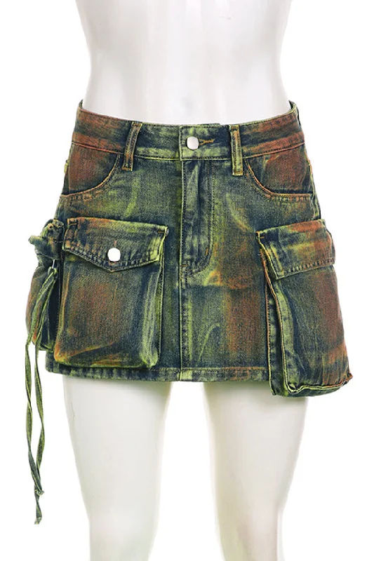 Pleated Shorts for Girly Touch -Stylish Flap Pocket Denim Skirt