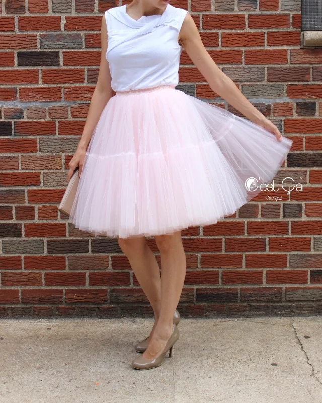 A-line skirts for classic wardrobe essentials -Beatrice Blush Pink Tulle Skirt - Midi