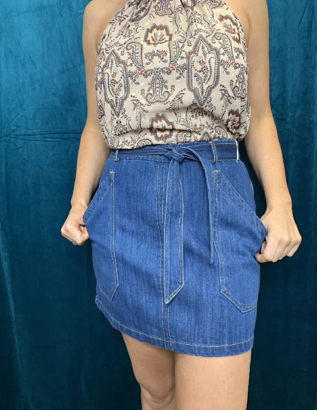 Retro Belted Skirt In Denim