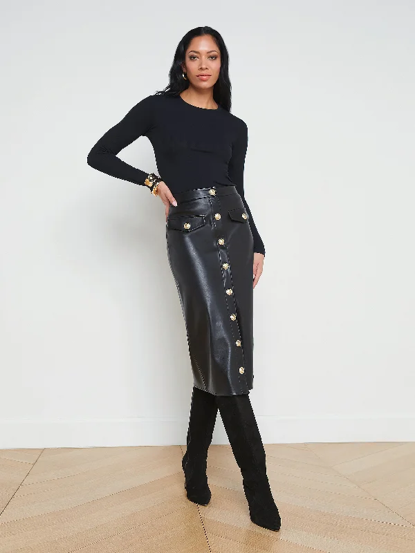 A-line mini skirts for fun flirty looks -Milann Vegan Leather Skirt