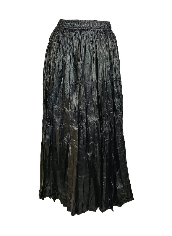 Luxury skirts with intricate embroidery accents -N240019 Irregular Pleated Printed Long Skirt *Black