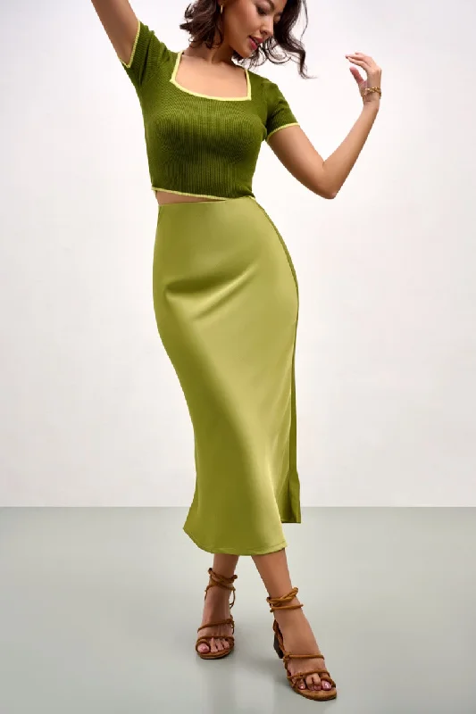 Off-Shoulder Skirts for Feminine -The Olivia Slip Skirt - Spring Green