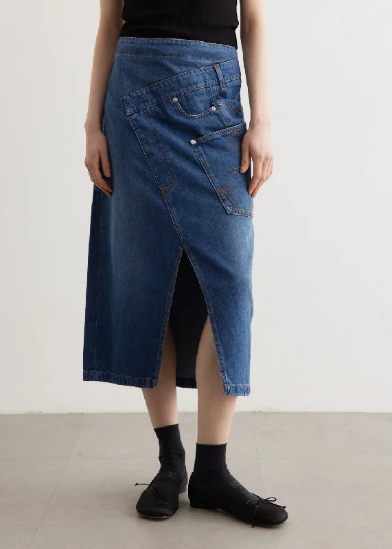 Stretch denim skirts for comfy wear -Twisted Midi Skirt