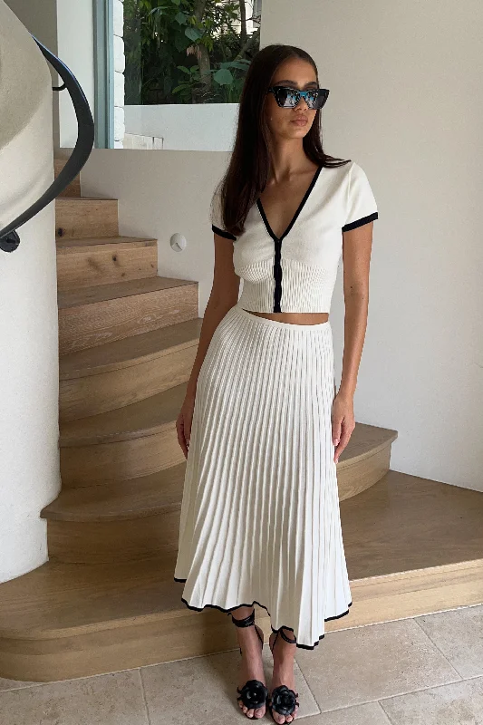 Lightweight skirts with airy fabric weave -Jolene Contrast Rib Knit Midi Skirt - White