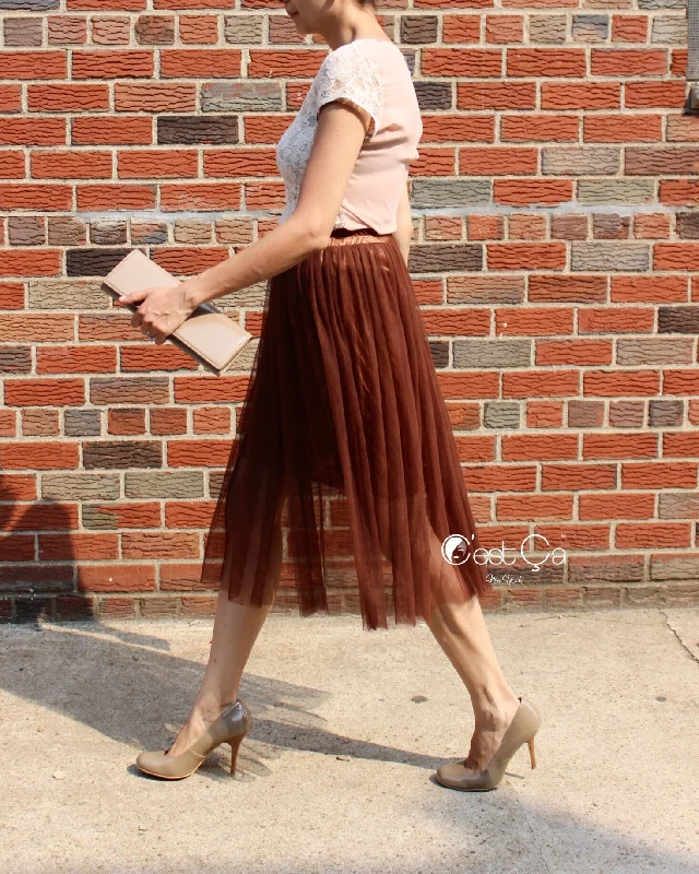 Luxury skirts with elegant silk sheen -Coty Dark Brown Soft Tulle Skirt