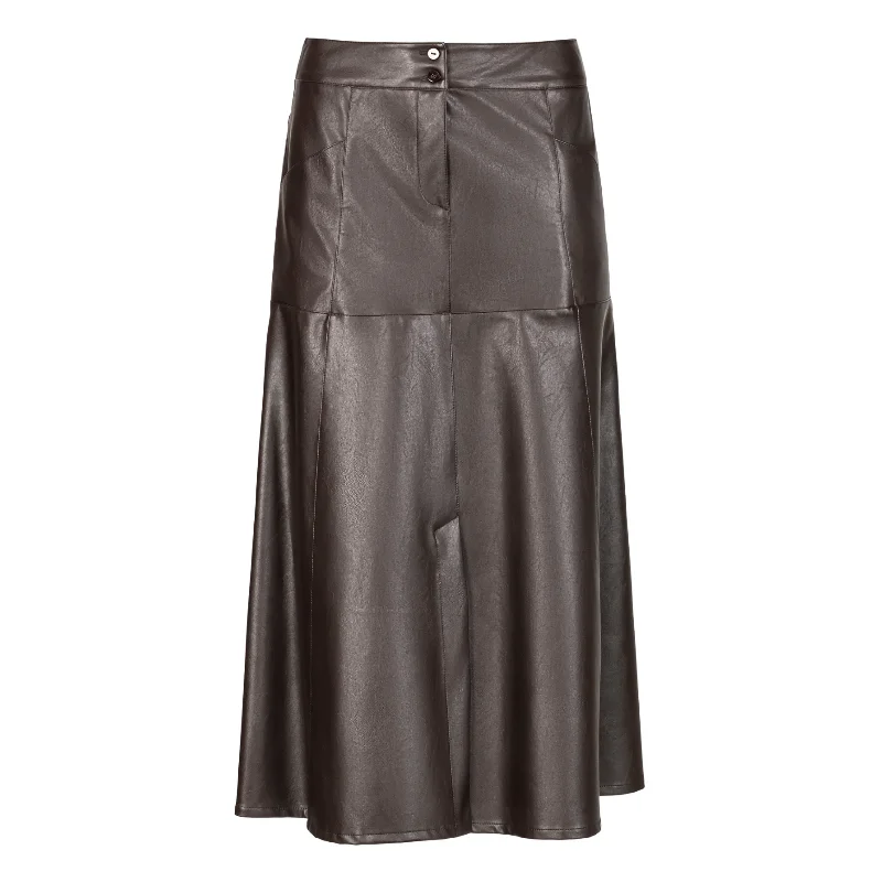 Durable denim skirts for rugged daily wear -Faux Leather Skirt - Brown