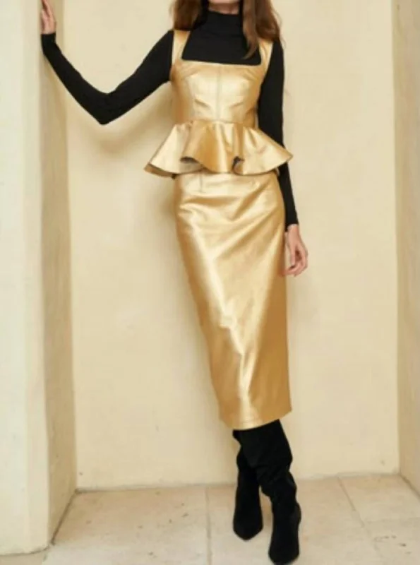 Taylor Skirt In Gold Faux Leather