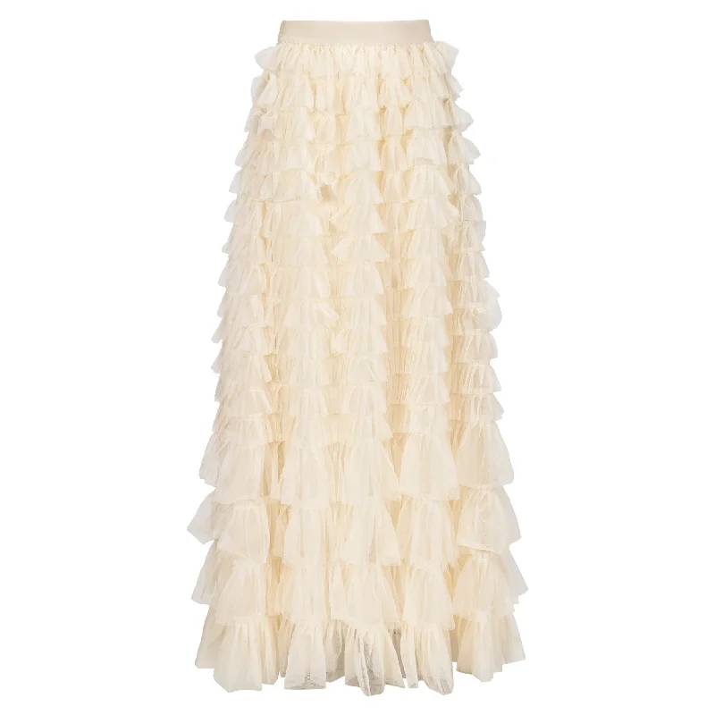 Affordable skirts for simple daily outfits -Layered Maxi Tulle Skirt - Cream