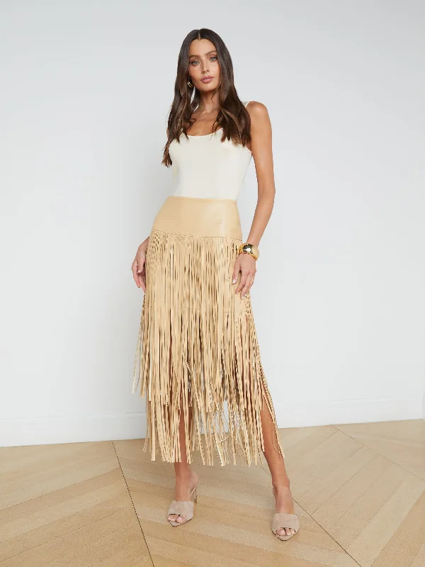 Bold skirts with vibrant tropical prints -Karolina Fringe Skirt