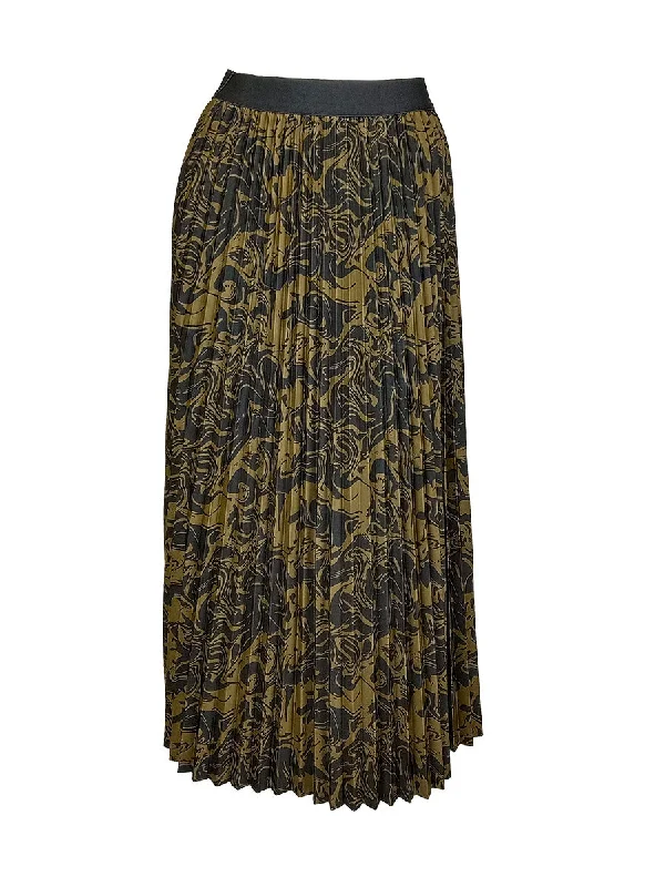 High-waisted denim skirts for cool lift -N240015 Printed Pleated Long Skirt *Last Piece