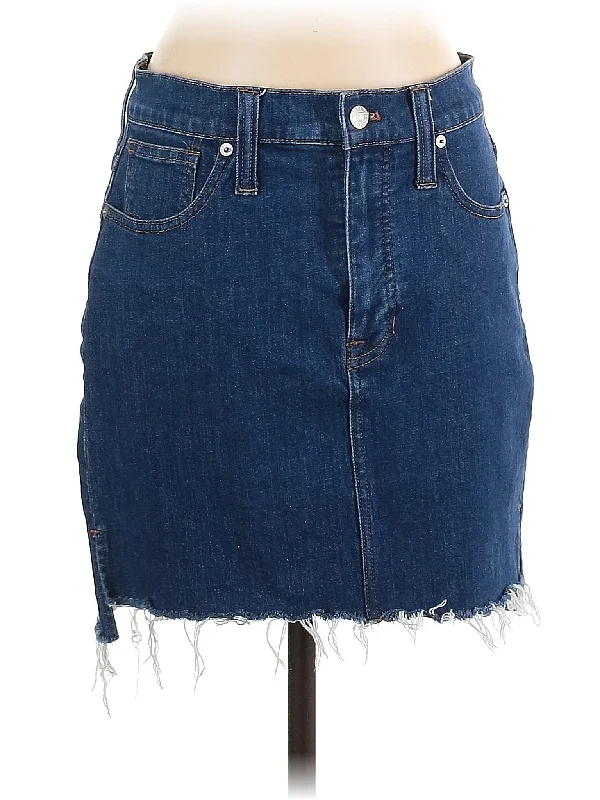 Embroidered Skirts for Detail -Mid-Rise Denim Skirt