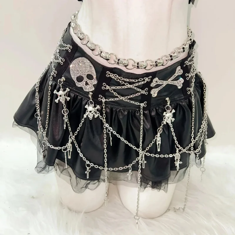 Luxury skirts with elegant silk sheen -Ultra Punk Chained Occult Skirt