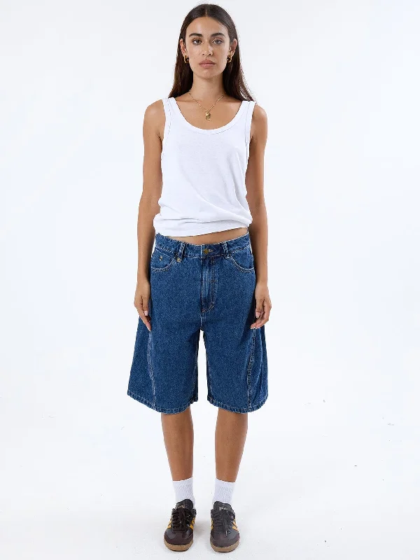 Strapless Skirts for Glamorous -Ronnie Pieced Denim Short - Rinsed Blue