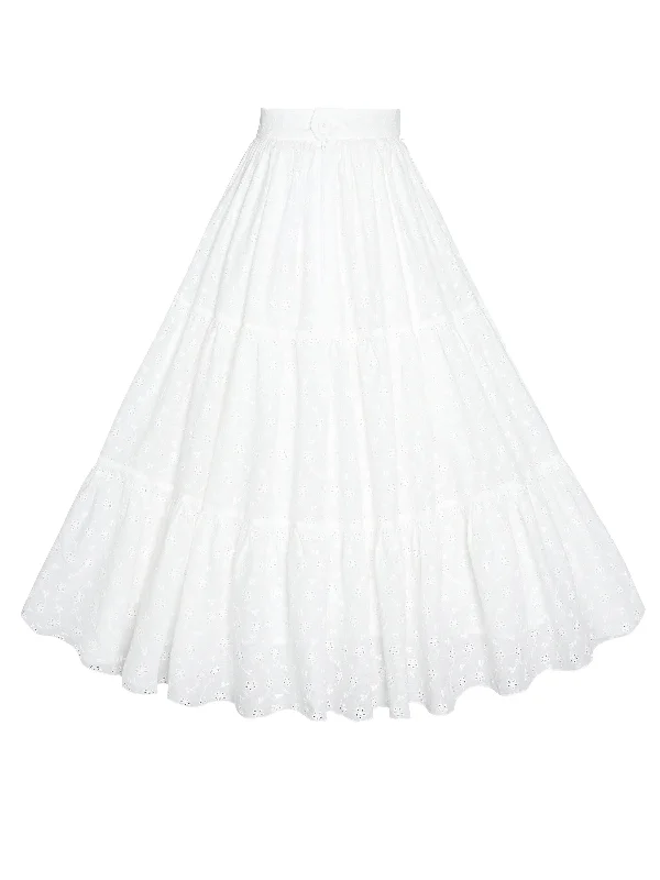 Durable skirts for long-lasting wardrobe staples -MTO - Pippa Skirt White "Forget Me Not" Eyelet