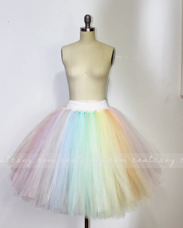 Stretchy skirts for all-day wear comfort -Pastel Rainbow Midi Tulle Skirt