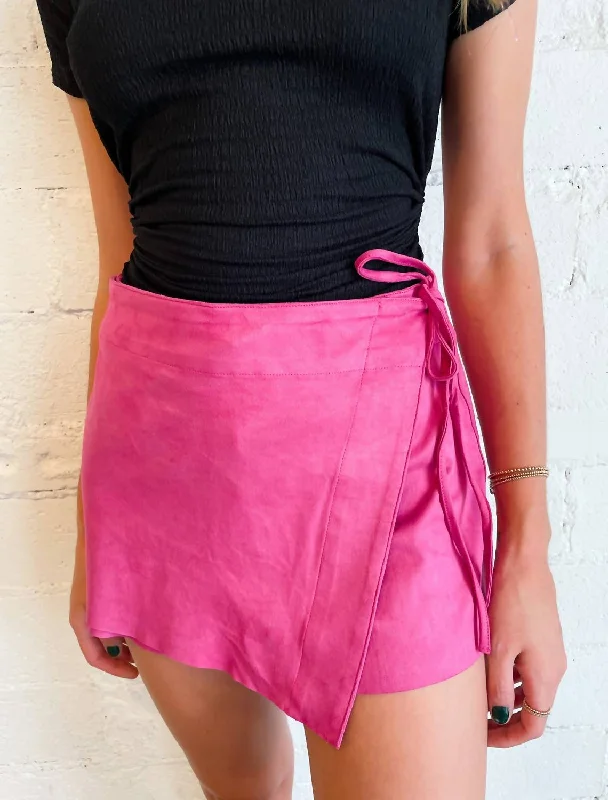 All For Suede Wrap Mini Skirt In Hot Pink