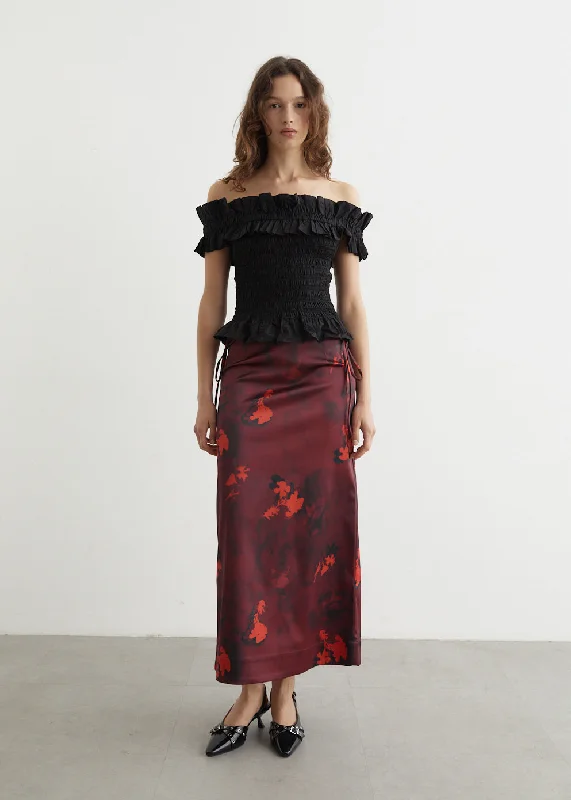 Designer skirts for luxury fashion flair -Printed Double Satin Maxi Skirt