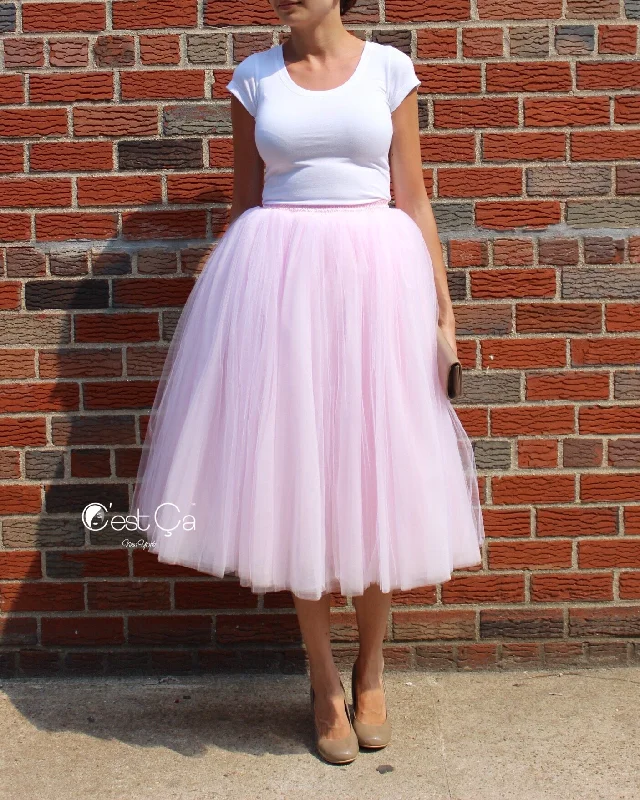 Patterned skirts with unique abstract art -Clarisa Blush Pink Tulle Skirt - Tea Length